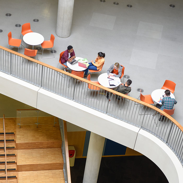 high angle view of modern college interior