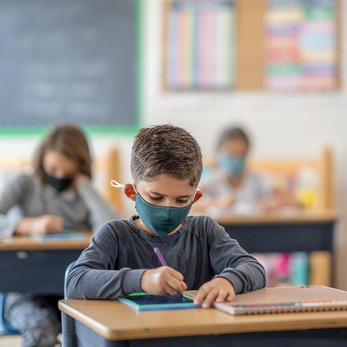 Students wearing masks in class